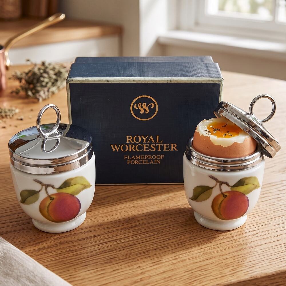Vintage Royal Worcester Evesham Egg Coddlers Pair Box Grandmillennial